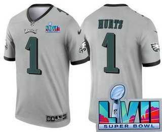 Mens Philadelphia Eagles #1 Jalen Hurts Limited Gray Inverted Super Bowl LVII Vapor Jersey